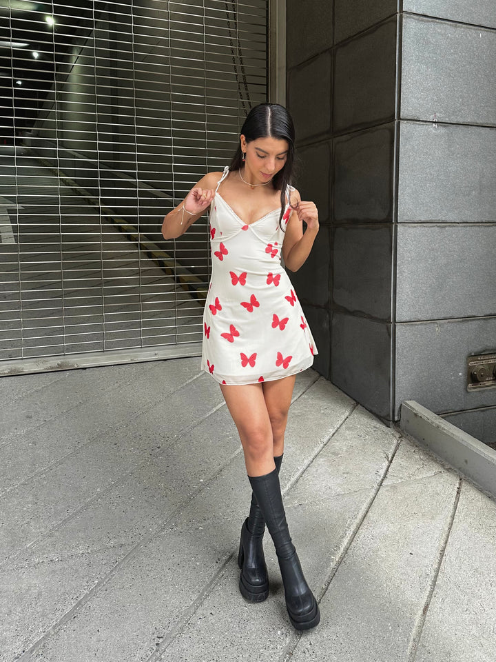 BUTTERFLY MESH IVORY DRESS