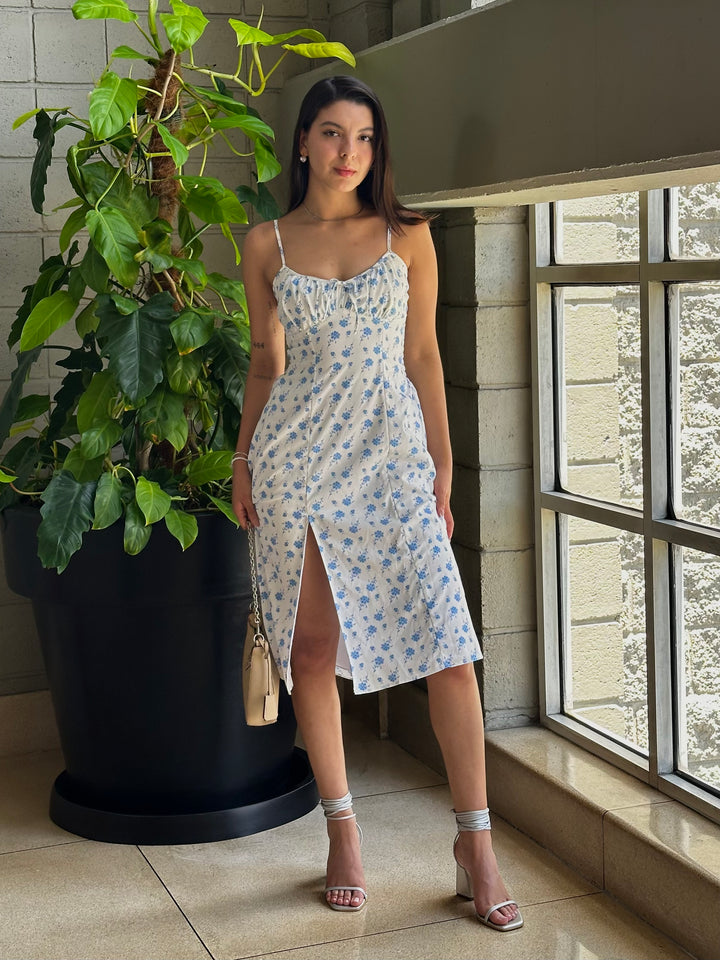 VESTIDO ALICE BLANCO FLORAL AZUL