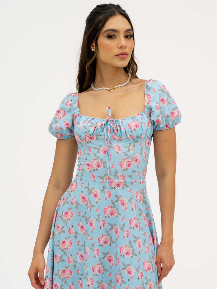 VESTIDO BLOO AZUL FLORAL ROSA