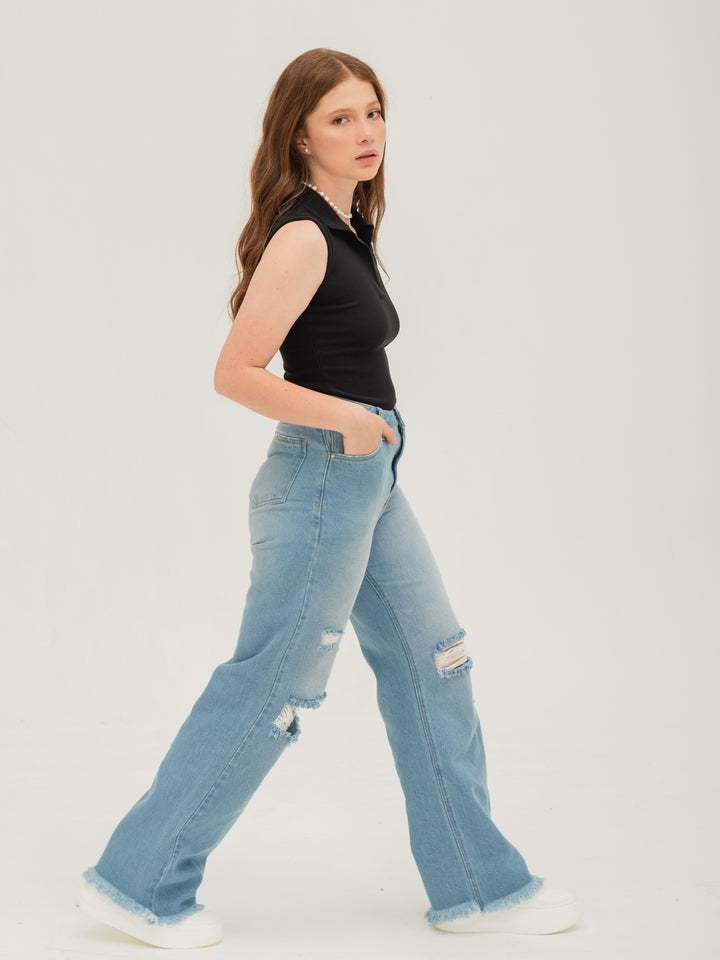 JEANS WIDE LEG AZUL MEDIO