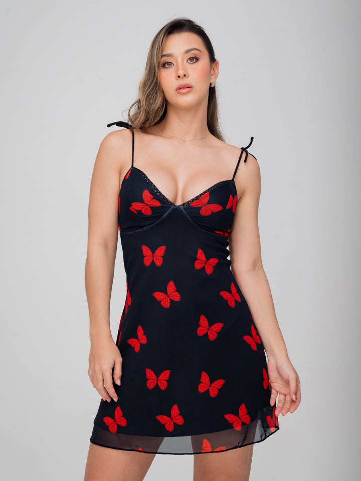BUTTERFLY MESH BLACK DRESS