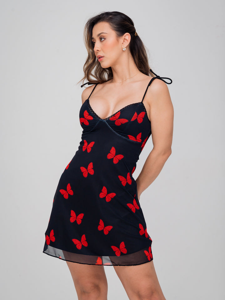 BUTTERFLY MESH BLACK DRESS