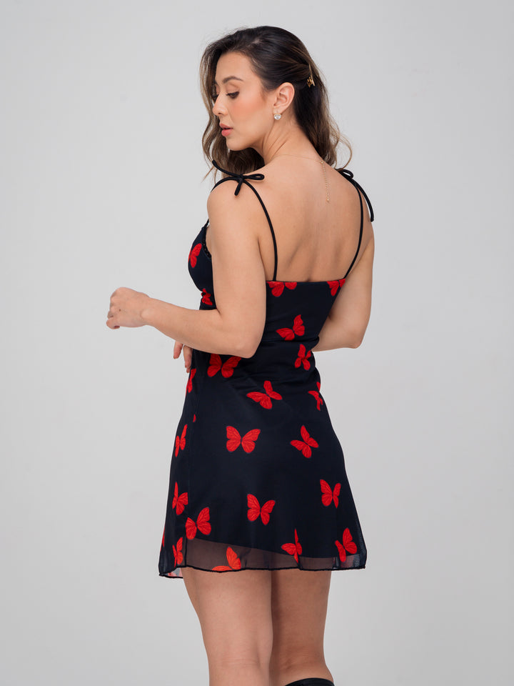 BUTTERFLY MESH BLACK DRESS