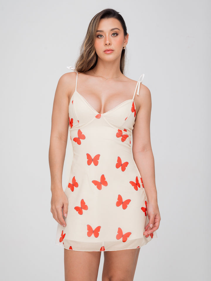 BUTTERFLY MESH IVORY DRESS
