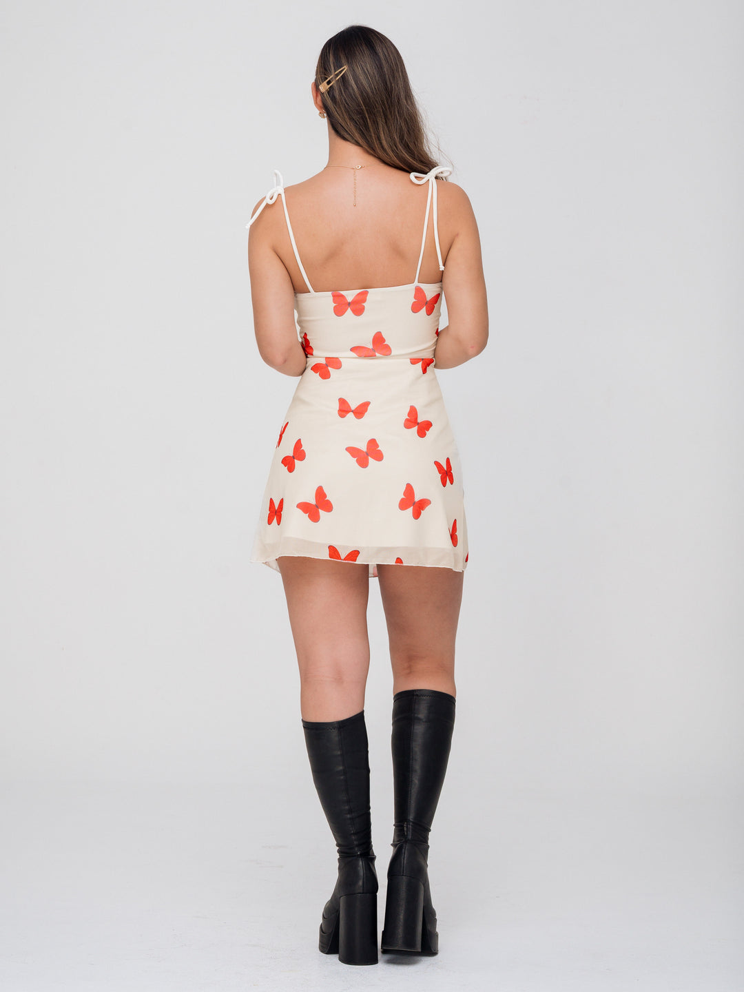 BUTTERFLY MESH IVORY DRESS