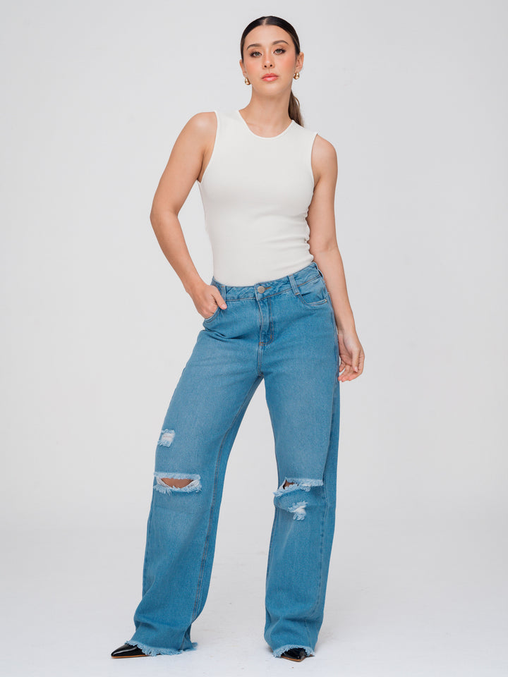 JEANS WIDE LEG AZUL MEDIO