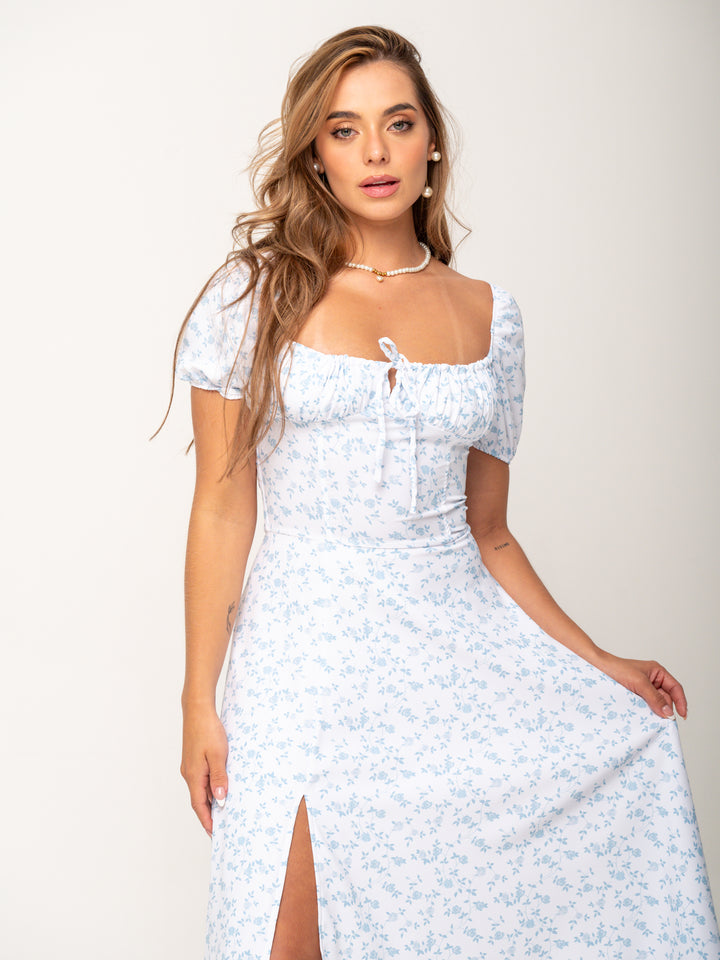 VESTIDO BLOO BLANCO FLORAL AZUL