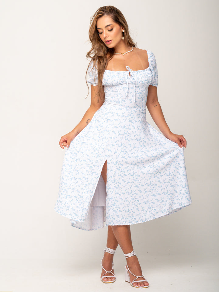 VESTIDO BLOO BLANCO FLORAL AZUL