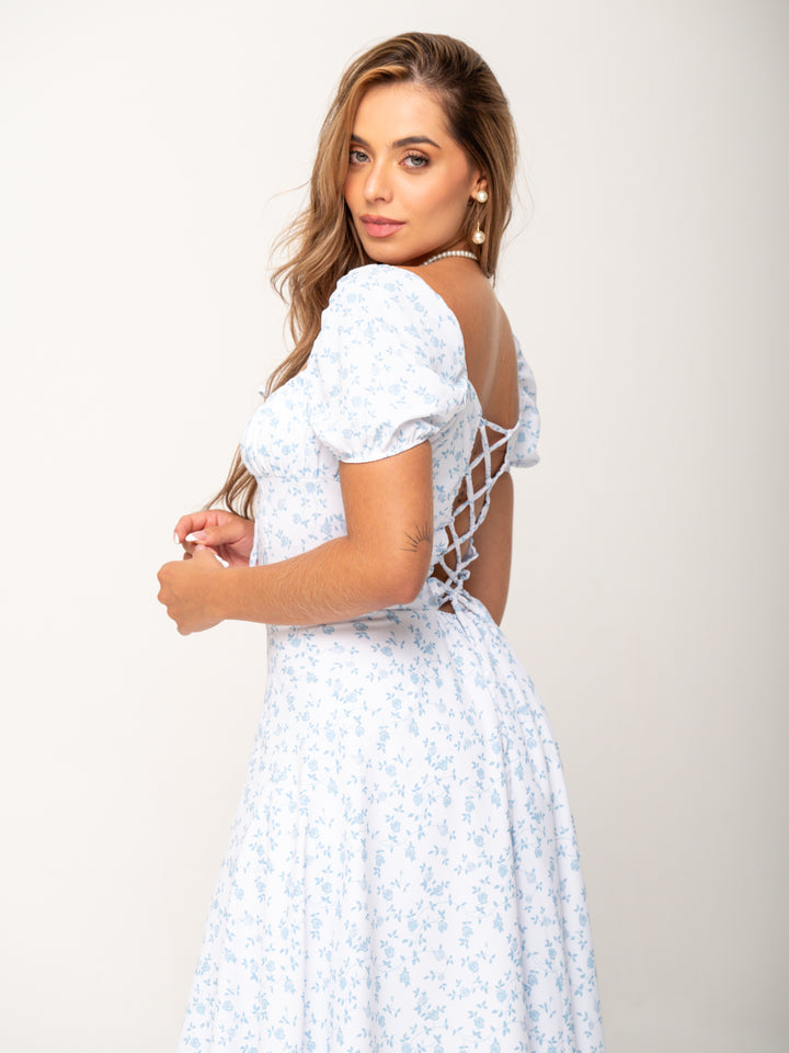 VESTIDO BLOO BLANCO FLORAL AZUL